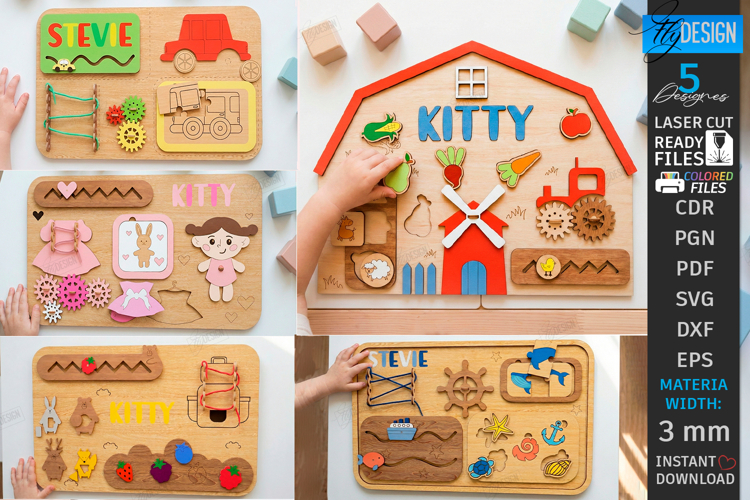 Personalized Busy Boards Laser Cut Bundle | Montessori Board