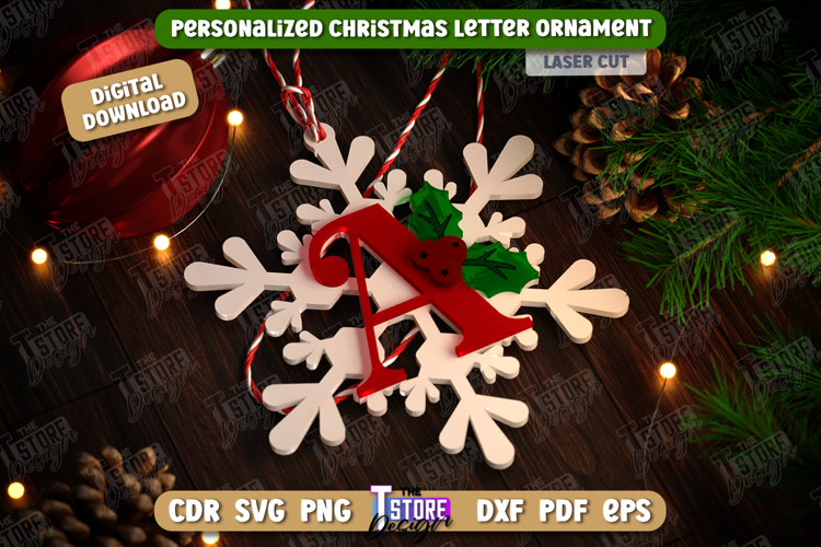 Monogram Ornament Laser Cut | Christmas Tree Toy | Snowflake