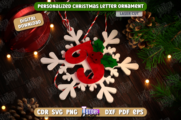 Monogram Ornament Laser Cut | Christmas Tree Toy | Snowflake