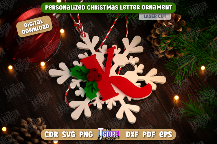 Monogram Ornament Laser Cut | Christmas Tree Toy | Snowflake