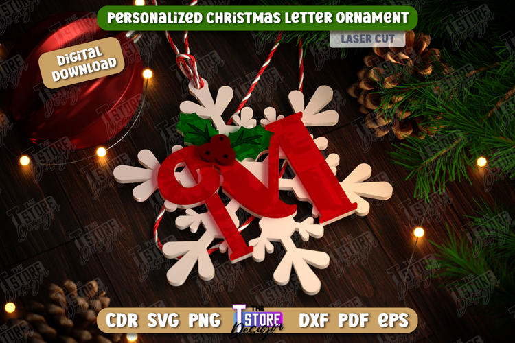 Monogram Ornament Laser Cut | Christmas Tree Toy | Snowflake