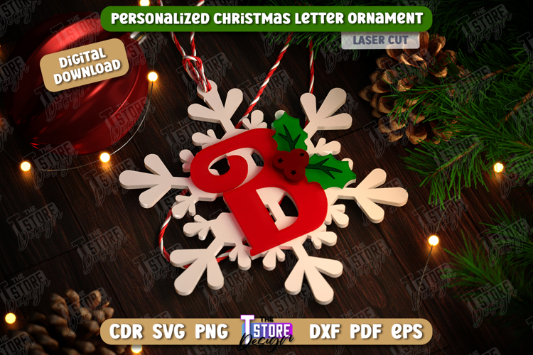 Monogram Ornament Laser Cut | Christmas Tree Toy | Snowflake