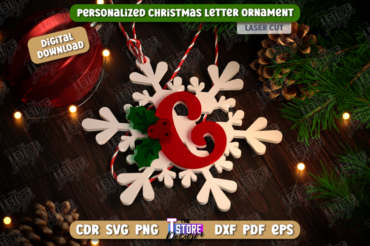Monogram Ornament Laser Cut | Christmas Tree Toy | Snowflake
