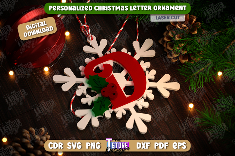 Monogram Ornament Laser Cut | Christmas Tree Toy | Snowflake