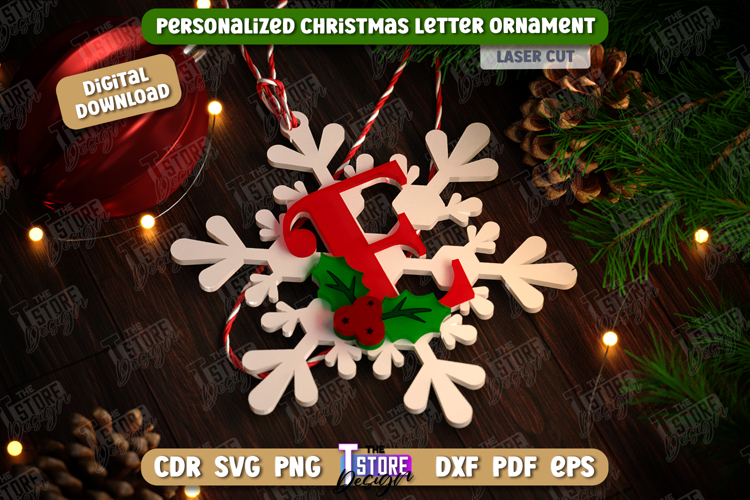 Monogram Ornament Laser Cut | Christmas Tree Toy | Snowflake