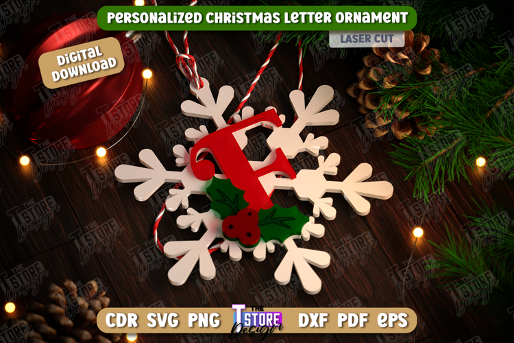 Monogram Ornament Laser Cut | Christmas Tree Toy | Snowflake