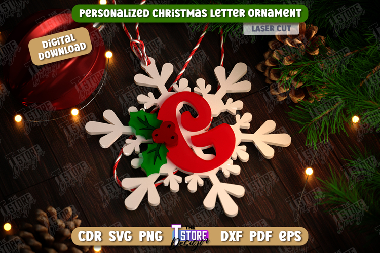 Monogram Ornament Laser Cut | Christmas Tree Toy | Snowflake