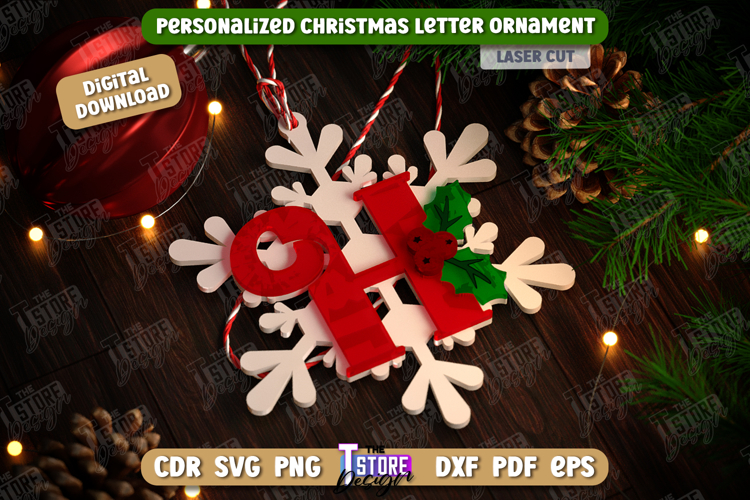 Monogram Ornament Laser Cut | Christmas Tree Toy | Snowflake