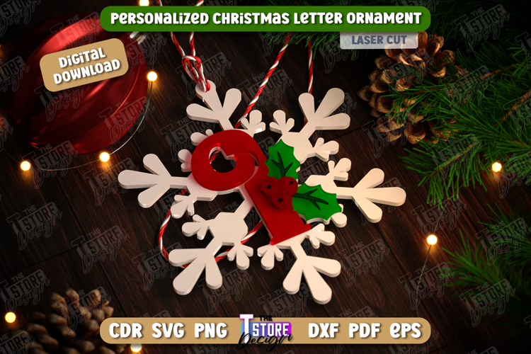 Monogram Ornament Laser Cut | Christmas Tree Toy | Snowflake