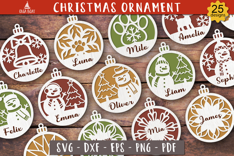 Personalized Christmas Ornament SVG Bundle Laser cut