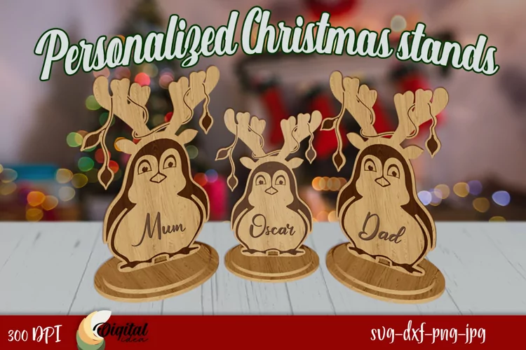 3D Personalized Christmas Stands Laser Cut.Christmas penguin
