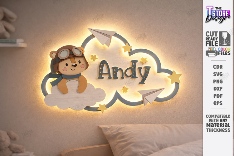 Personalized LED Cloud Night Light - Layered Baby Name SVG