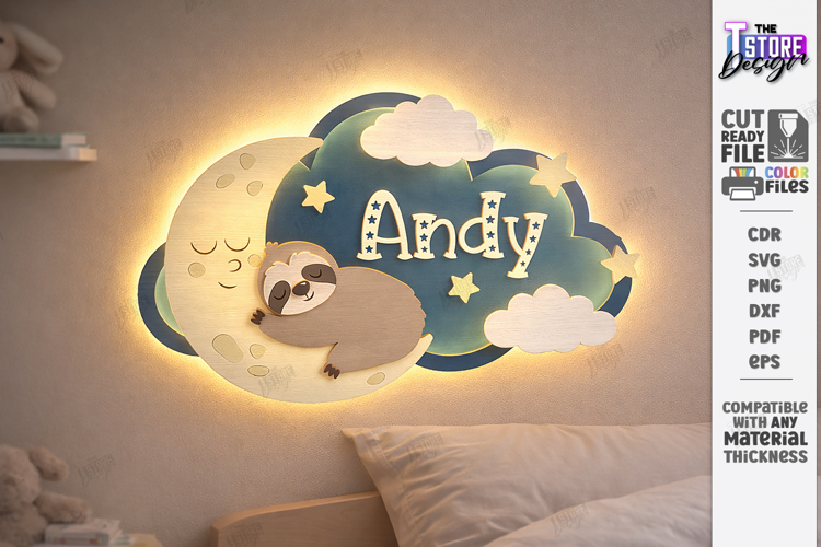 Personalized LED Cloud Night Light - Layered Baby Name SVG