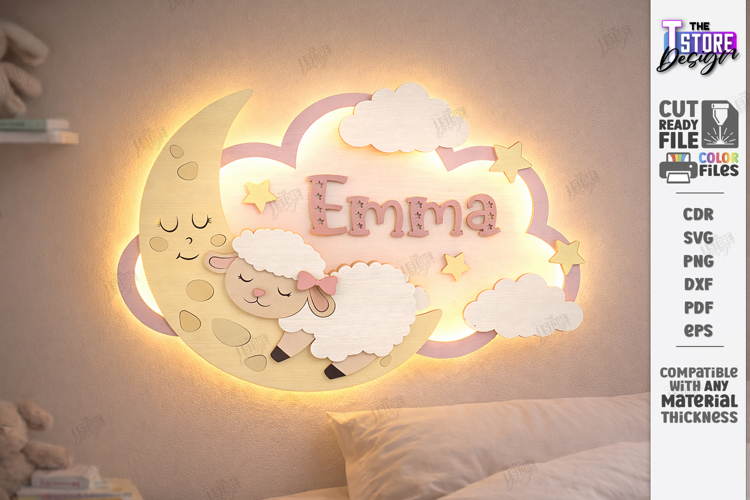 Personalized LED Cloud Night Light - Layered Baby Name SVG