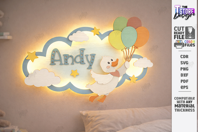 Personalized LED Cloud Night Light - Layered Baby Name SVG