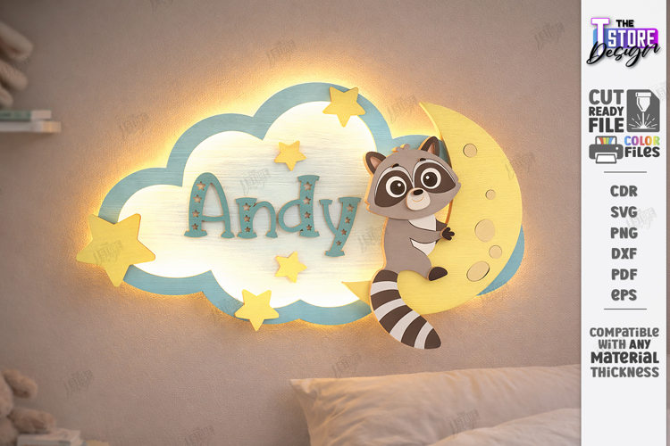 Personalized LED Cloud Night Light - Layered Baby Name SVG