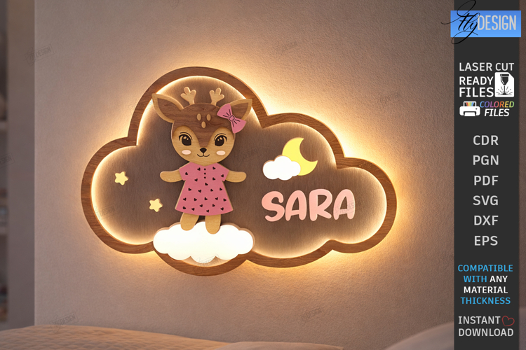 Personalized Cloud Night Light Laser Cut | Kids Name Signs