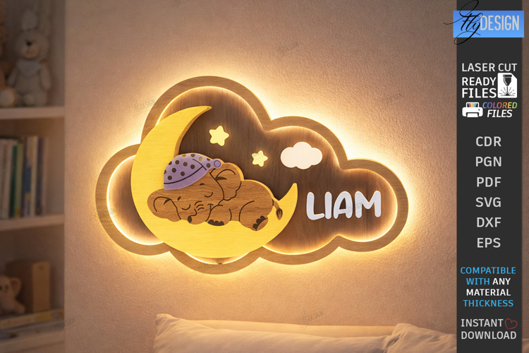 Personalized Cloud Night Light Laser Cut | Kids Name Signs