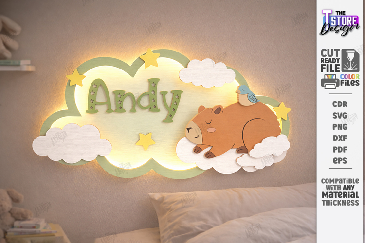 Personalized LED Cloud Night Light - Layered Baby Name SVG