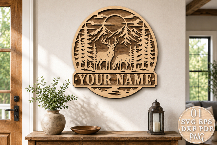 Personalized Deer Name Sign Laser Cut SVG