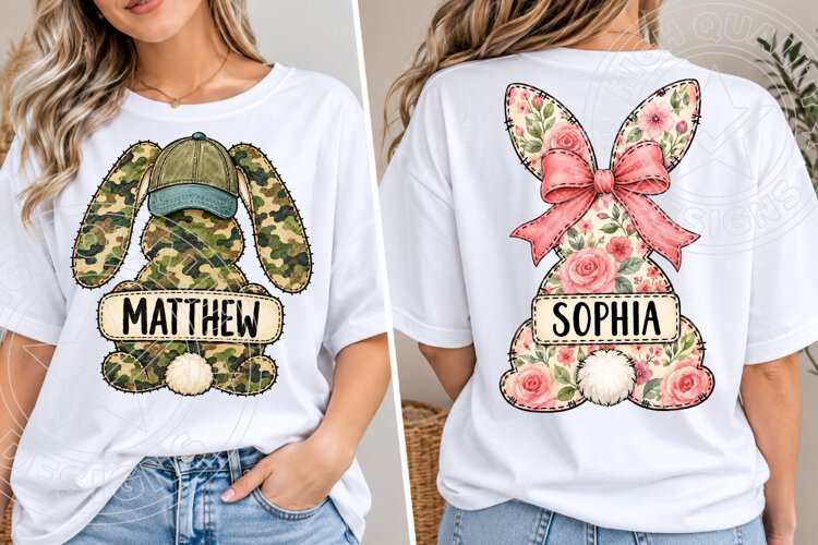 Personalized Easter Bunny Name PNG Camo & Floral Bunny Shirt example image 1