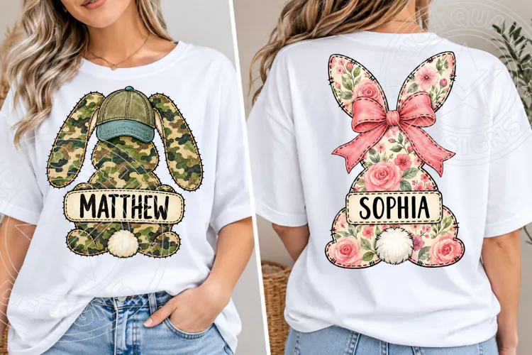 Personalized Easter Bunny Name PNG Camo & Floral Bunny Shirt