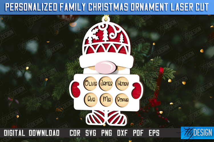 Family Christmas Ornament Laser Cut | Christmas Tree Toy