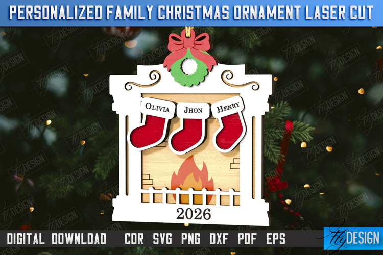 Family Christmas Ornament Laser Cut | Christmas Tree Toy