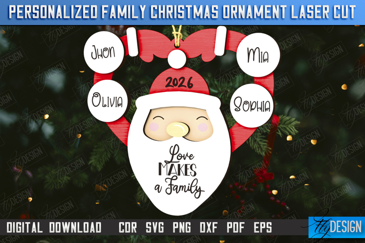 Family Christmas Ornament Laser Cut | Christmas Tree Toy