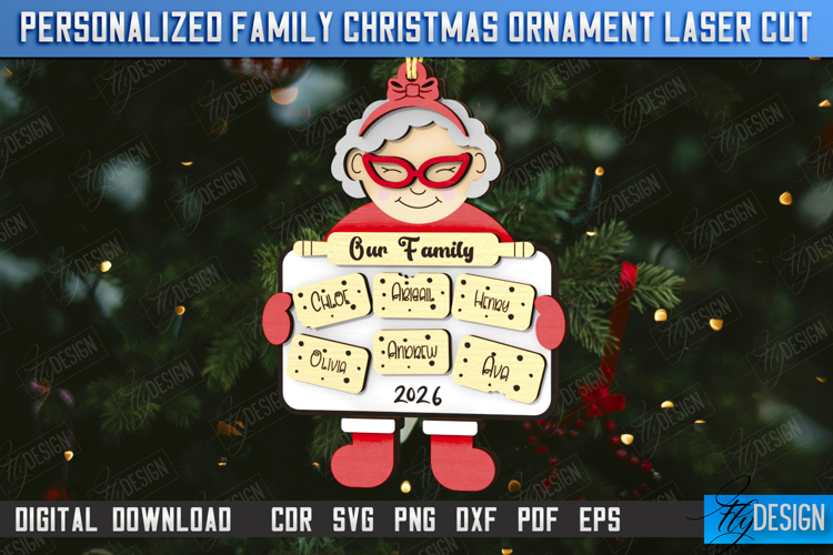 Family Christmas Ornament Laser Cut | Christmas Tree Toy