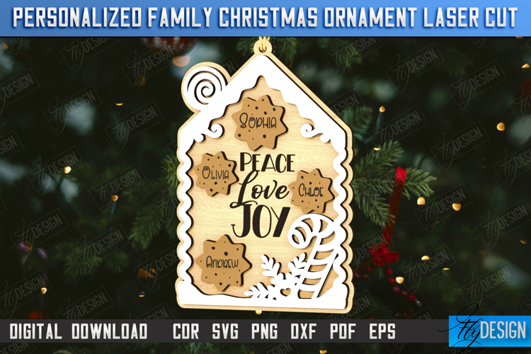 Family Christmas Ornament Laser Cut | Christmas Tree Toy