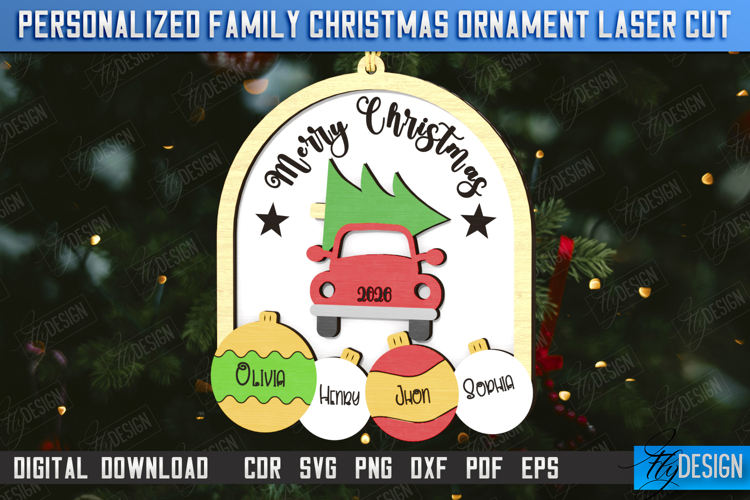 Family Christmas Ornament Laser Cut | Christmas Tree Toy
