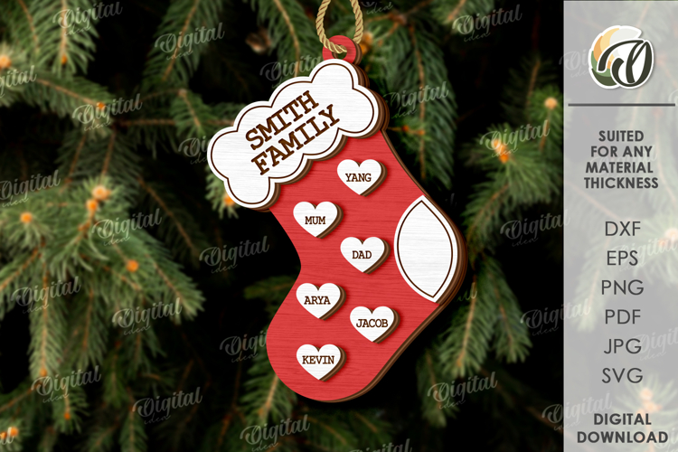 Personalized Family Ornament Laser Cut. Christmas Decor SVG