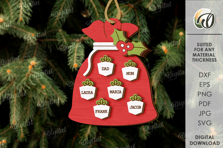 Personalized Family Ornament Laser Cut. Christmas Decor SVG