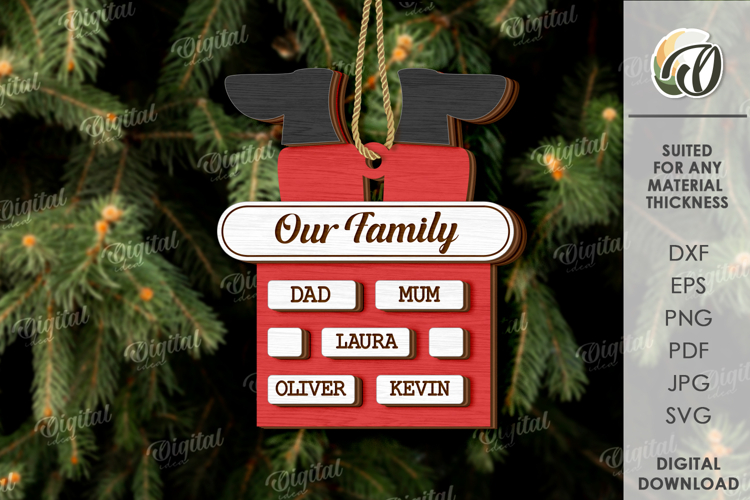 Personalized Family Ornament Laser Cut. Christmas Decor SVG