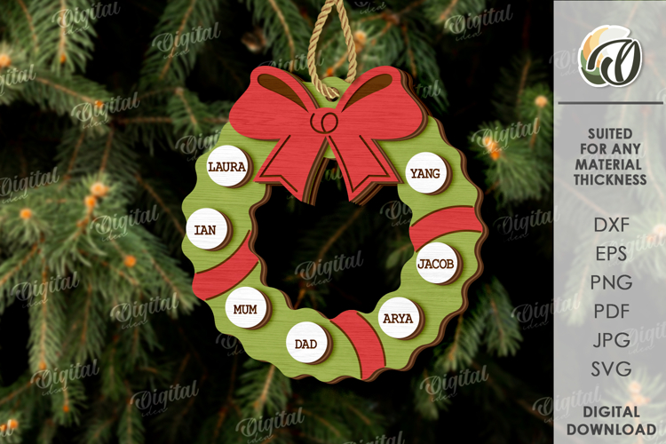 Personalized Family Ornament Laser Cut. Christmas Decor SVG