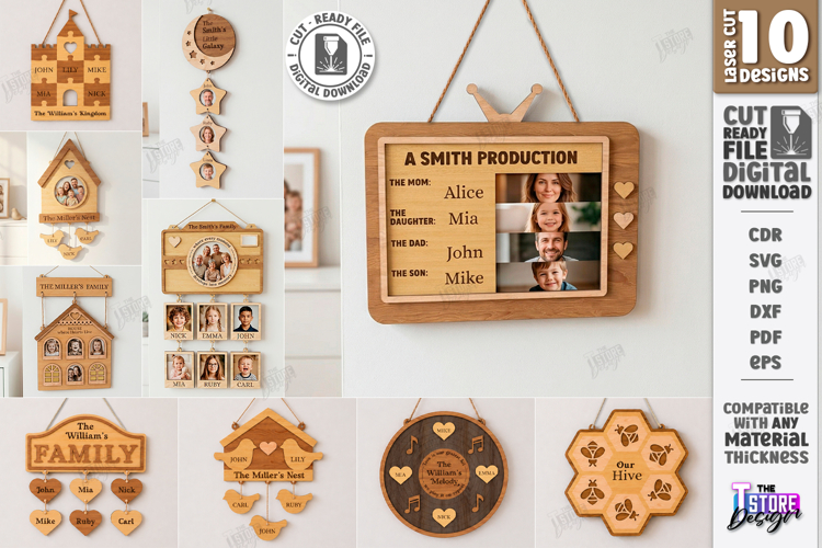 Family Signs Laser Cut Bundle | Wall Decor | Wall Name Signs example image 1