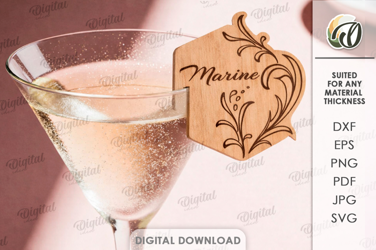 Personalized Glass Tag Laser Cut. Drink Tag SVG