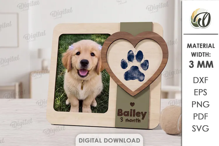Personalized Pet Paw Print Photo Frame Laser Cut. Pet SVG