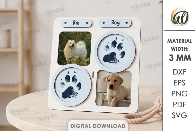 Personalized Pet Paw Print Photo Frame Laser Cut. Pet SVG