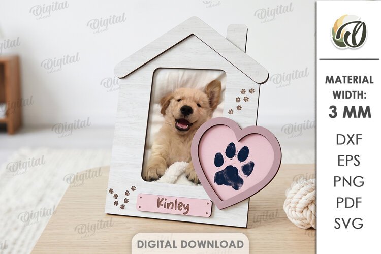 Personalized Pet Paw Print Photo Frame Laser Cut. Pet SVG example image 1