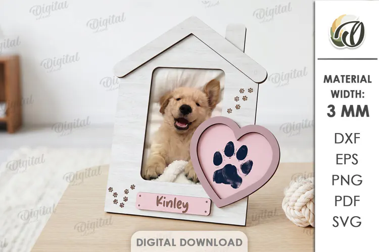 Personalized Pet Paw Print Photo Frame Laser Cut. Pet SVG