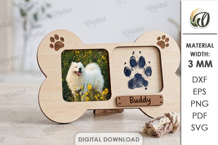 Personalized Dog Paw Print Photo Frame Laser Cut. Pet SVG example image 1
