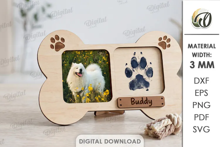 Personalized Dog Paw Print Photo Frame Laser Cut. Pet SVG