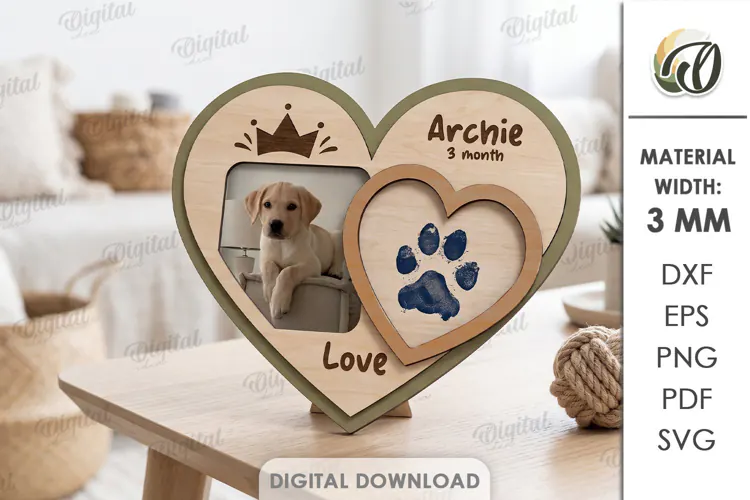 Personalized Pet Paw Print Photo Frame Laser Cut. Pet SVG