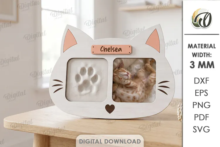 Personalized Cat Paw Print Photo Frame Laser Cut. Pet SVG