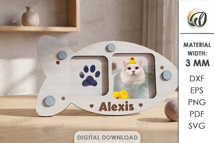 Personalized Cat Paw Print Photo Frame Laser Cut. Pet SVG example image 1