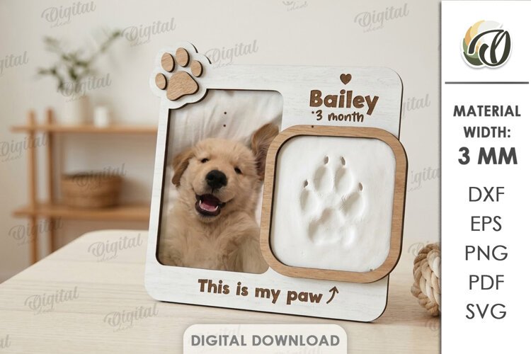 Personalized Pet Paw Print Photo Frame Laser Cut. Pet SVG example image 1