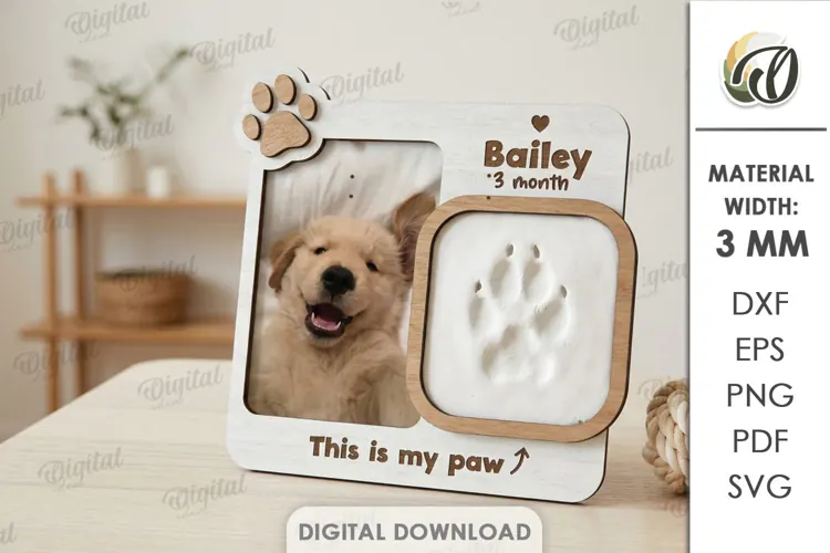 Personalized Pet Paw Print Photo Frame Laser Cut. Pet SVG