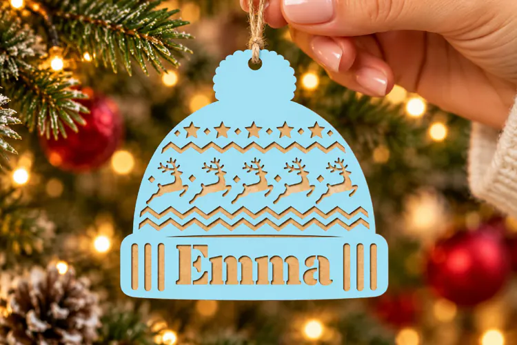 Personalized Christmas Beanie Ornament SVG, Reindeer Name